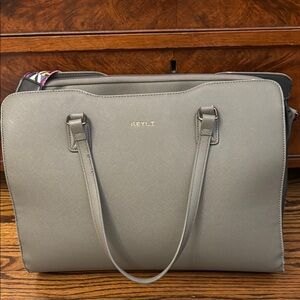 Gray Laptop Bag with Textured Leather and Silver Accents